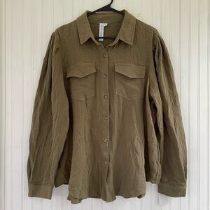 Grace + Karma Women's Olive Green Double Gauze Button Down Shirt Size 1X, NWT